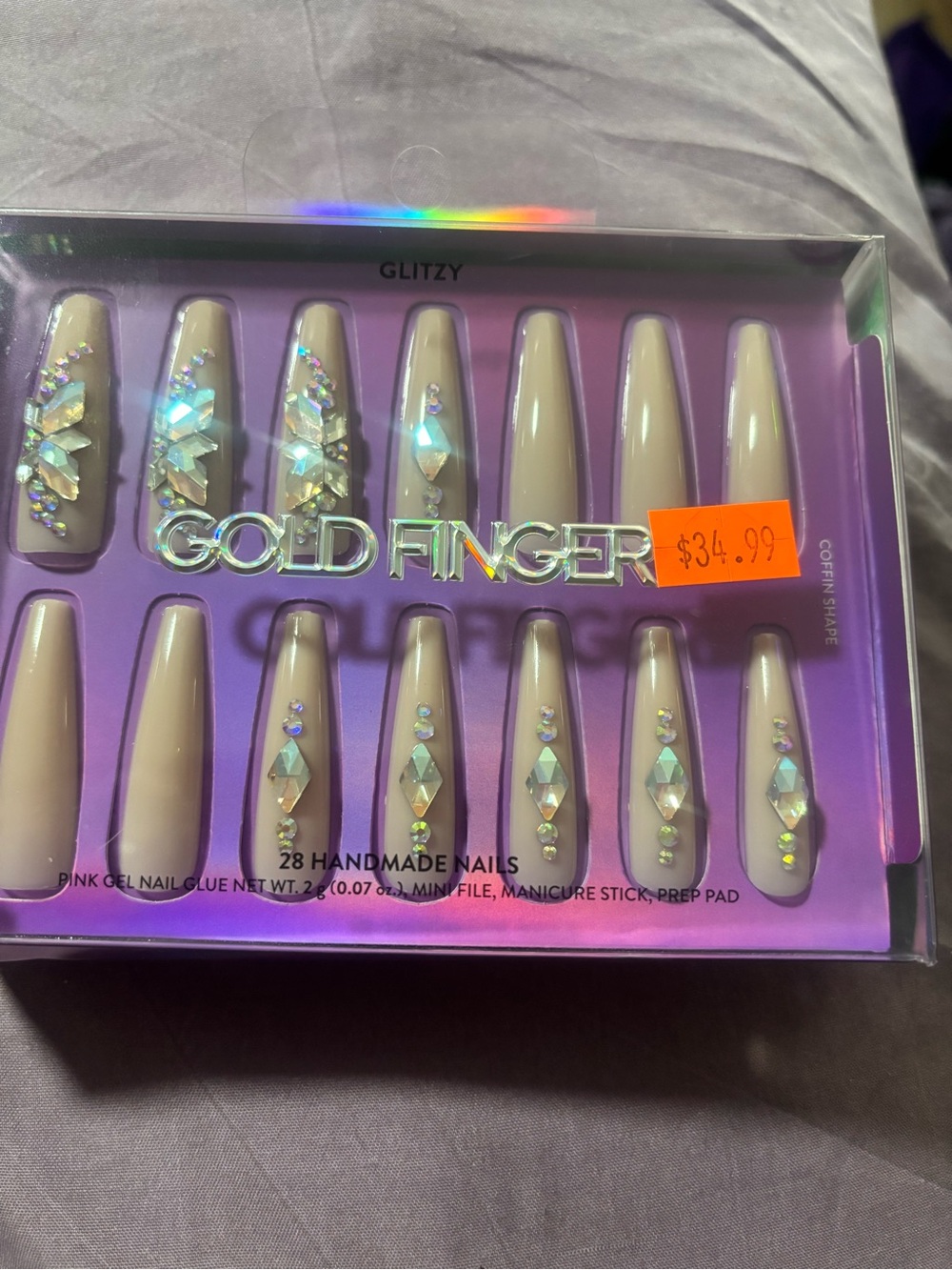 Gold Finger Glitzy Beige Crystal Press-On Nails by Gold Finger